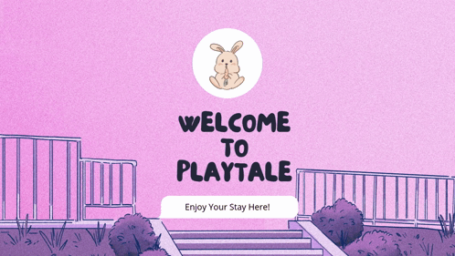 A Welcome To Playtale Sign With A Cartoon Rabbit GIF