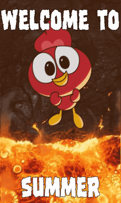 A Welcome To Summer Poster With A Cartoon Character On It GIF