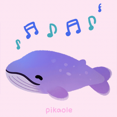 A Whale Is Surrounded By Music Notes And The Word Pikaole GIF
