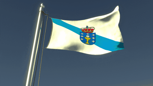 A White And Blue Flag With A Crown On Top Of It GIF