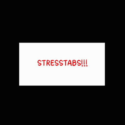 A White Background With Red Text That Says Stresstabs GIF