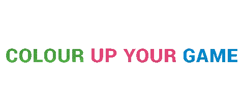 A White Background With The Words Colour Up Your Game Written In Different Colors Sticker