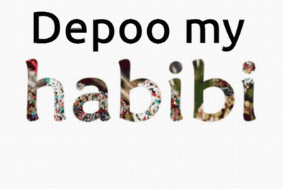 A White Background With The Words Depoo My Habibi Written In Black Letters GIF