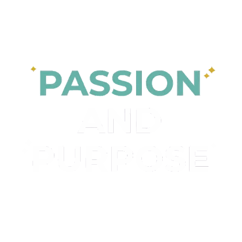 A White Background With The Words Passion And Purpose Written On It Sticker