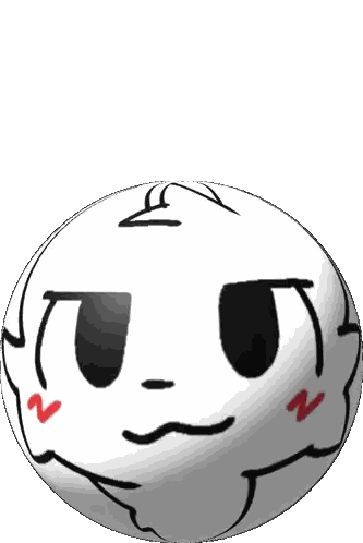 A White Ball With A Face Drawn On It And A Red N On Its Cheek Sticker