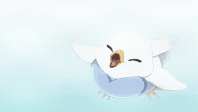 A White Bird With Green Eyes Is Floating On A Blue Ring GIF