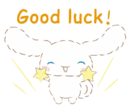 A White Bunny With Stars On Its Eyes And The Words Good Luck Written Above It Sticker