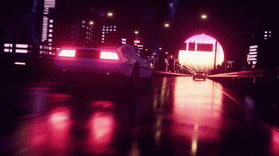 A White Car Is Driving Through A Tunnel With A Sunset In The Background GIF