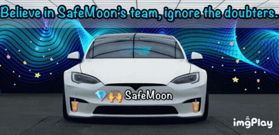A White Car With Safemoon Written On The Front Of It GIF