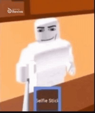 A White Cartoon Character Is Standing Next To A Selfie Stick . GIF