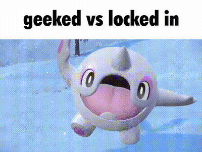 A White Cartoon Character With A Pink Tongue Sticking Out Is Standing In The Snow . GIF