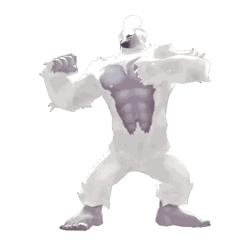 A White Cartoon Character With A Purple Chest And Arms Sticker