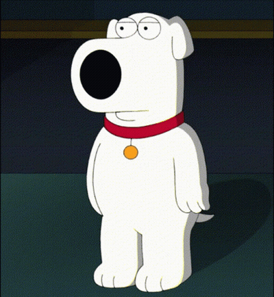 A White Cartoon Dog With A Red Collar And A Yellow Tag Around His Neck GIF