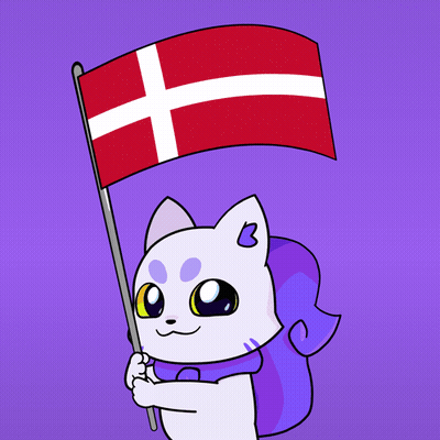 A White Cat Holding A Red And White Flag With A Cross On It GIF