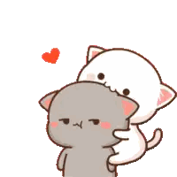 A White Cat Is Holding A Gray Cat On Its Back With A Red Heart Above Them . Sticker