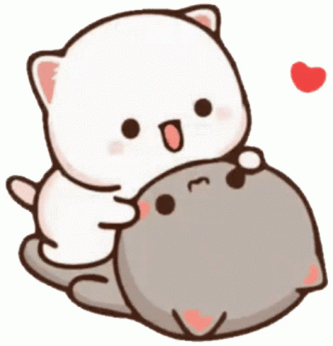 White Cat Hugging Gray Cat With Heart Background GIF