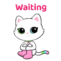 A White Cat Is Sitting Down With The Word Waiting Behind It Sticker