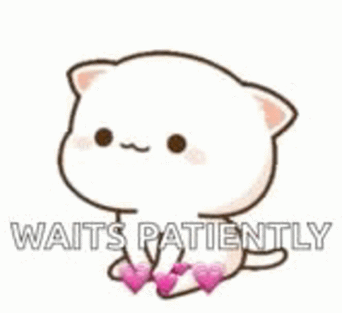 A White Cat Is Sitting Down With Two Pink Hearts On Its Paws . GIF