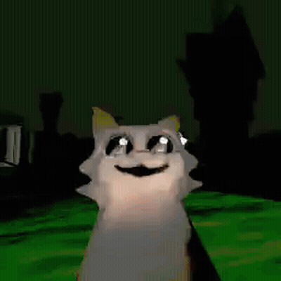A White Cat Is Smiling And Looking At The Camera While Standing On A Green Field . GIF