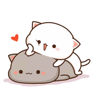 A White Cat Laying On Top Of A Gray Cat With A Heart In The Background . Sticker