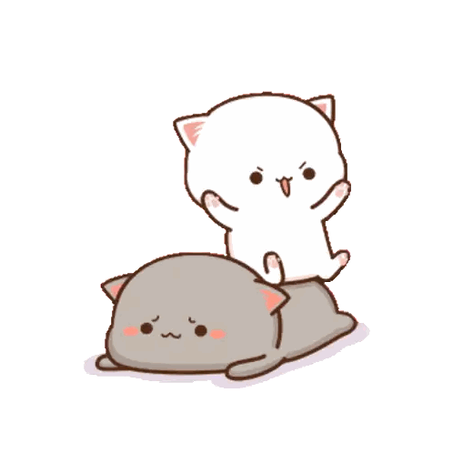 A White Cat Standing On Top Of A Gray Cat Laying Down Sticker