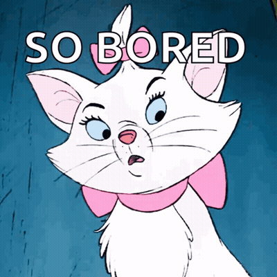 A White Cat With A Pink Bow Around Its Neck And The Words So Bored Above It GIF