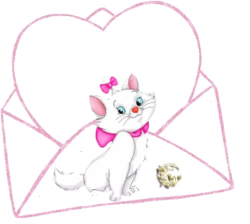 A White Cat With A Pink Bow Is Sitting In Front Of A Pink Heart Shaped Envelope Sticker