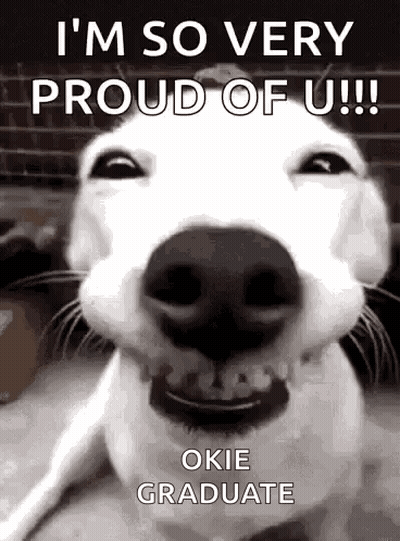A White Dog Is Smiling And Saying `` I 'M So Very Proud Of U !!! '' GIF