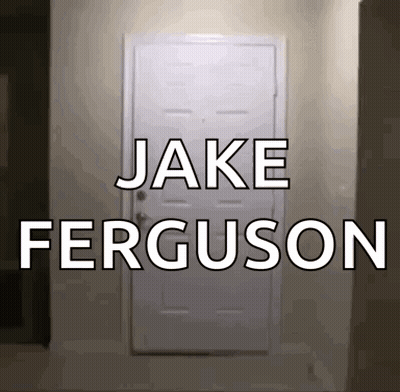 A White Door With The Name Jake Ferguson Written On It GIF
