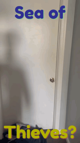 A White Door With The Words Sea Of Thieves Written On It GIF