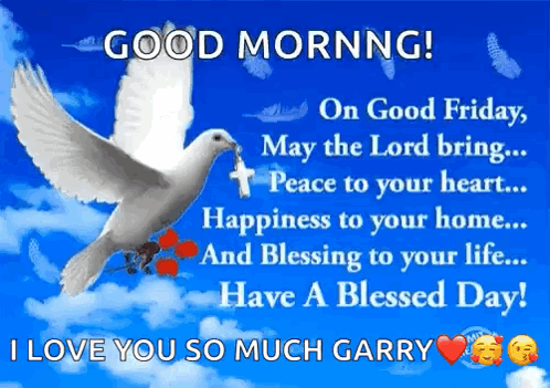 A White Dove With A Cross In Its Beak Is Flying In The Sky With A Good Morning Message .. GIF