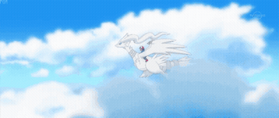 A White Dragon Is Flying Through The Clouds In A Blue Sky GIF