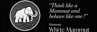 A White Elephant Is In A Circle With The Words " Think Like A Mammut And Behave Like One " GIF