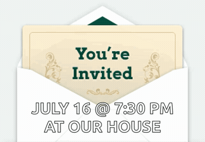 A White Envelope With The Words July 16 @ 7:30 Pm At Our House Written On It GIF