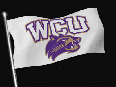 A White Flag With A Purple Panther And The Word Wcu On It GIF