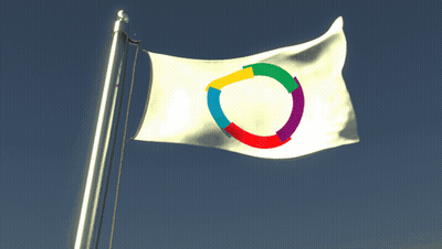 A White Flag With A Rainbow Colored Circle In The Middle GIF