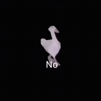 A White Goose Is Walking In The Dark With The Words `` No '' Written On It . GIF