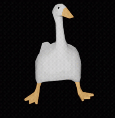 A White Goose With A Yellow Beak And Feet Is Walking On A Black Background . GIF