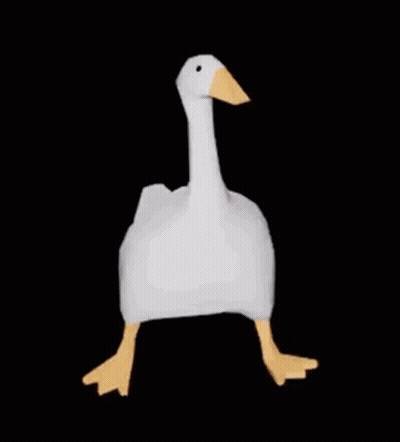 A White Goose With A Yellow Beak Is Standing On Its Hind Legs On A Black Background . GIF