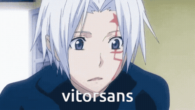 A White Haired Anime Character With The Word Vitorsans Written Below Him GIF