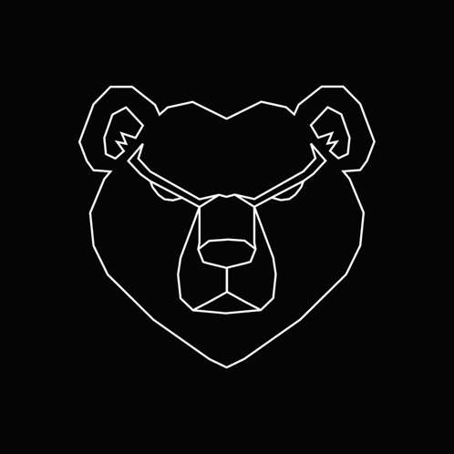 A White Line Drawing Of A Bear With Red Eyes GIF