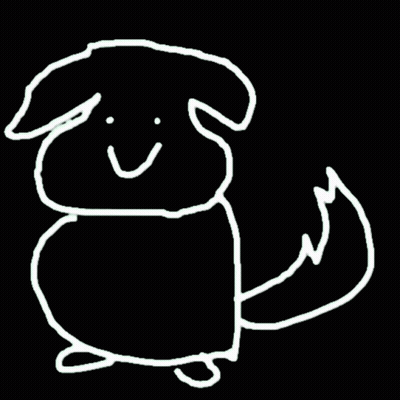 A White Line Drawing Of A Dog With A Tail And A Smile On A Black Background . GIF