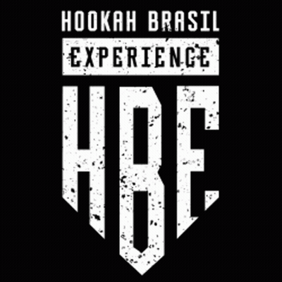 A White Logo On A Black Background That Says Hookah Brasil Experience Hbe . GIF