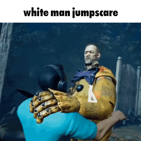 A White Man Jumpscare Meme With A Man In A Yellow Suit GIF
