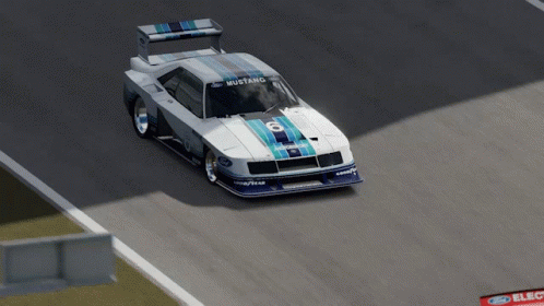 A White Mustang With The Number 6 On The Front GIF