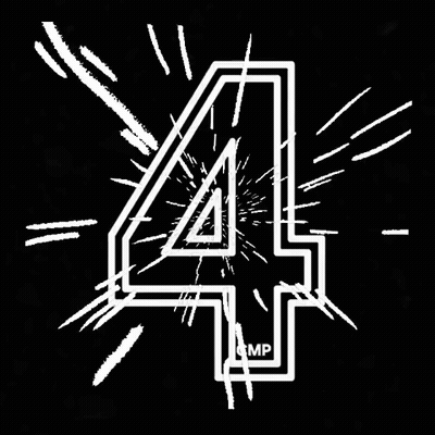 A White Number Four On A Black Background With A Burst Of Light Behind It . GIF