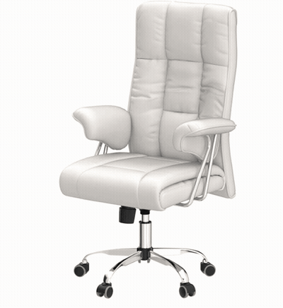 A White Office Chair With A Chrome Base And Wheels On A White Background GIF