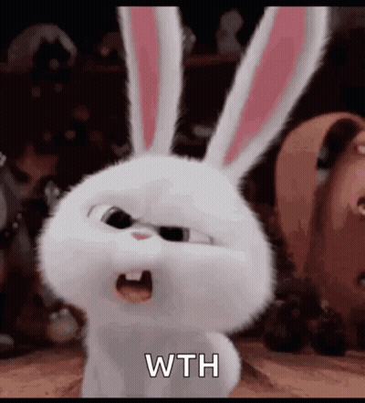 A White Rabbit From The Secret Life Of Pets Is Making A Funny Face And Saying `` Wth '' . GIF