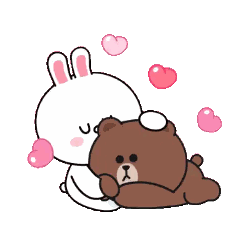 A White Rabbit Is Hugging A Brown Bear With Pink Hearts Surrounding Them Sticker