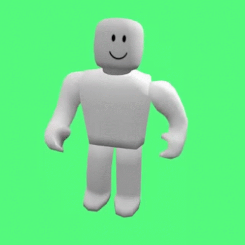 A White Roblox Character With A Smiley Face Is Standing On A Green Background . GIF